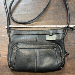 Tignanello Black Leather Crossbody Bag/ Purse multi compartment